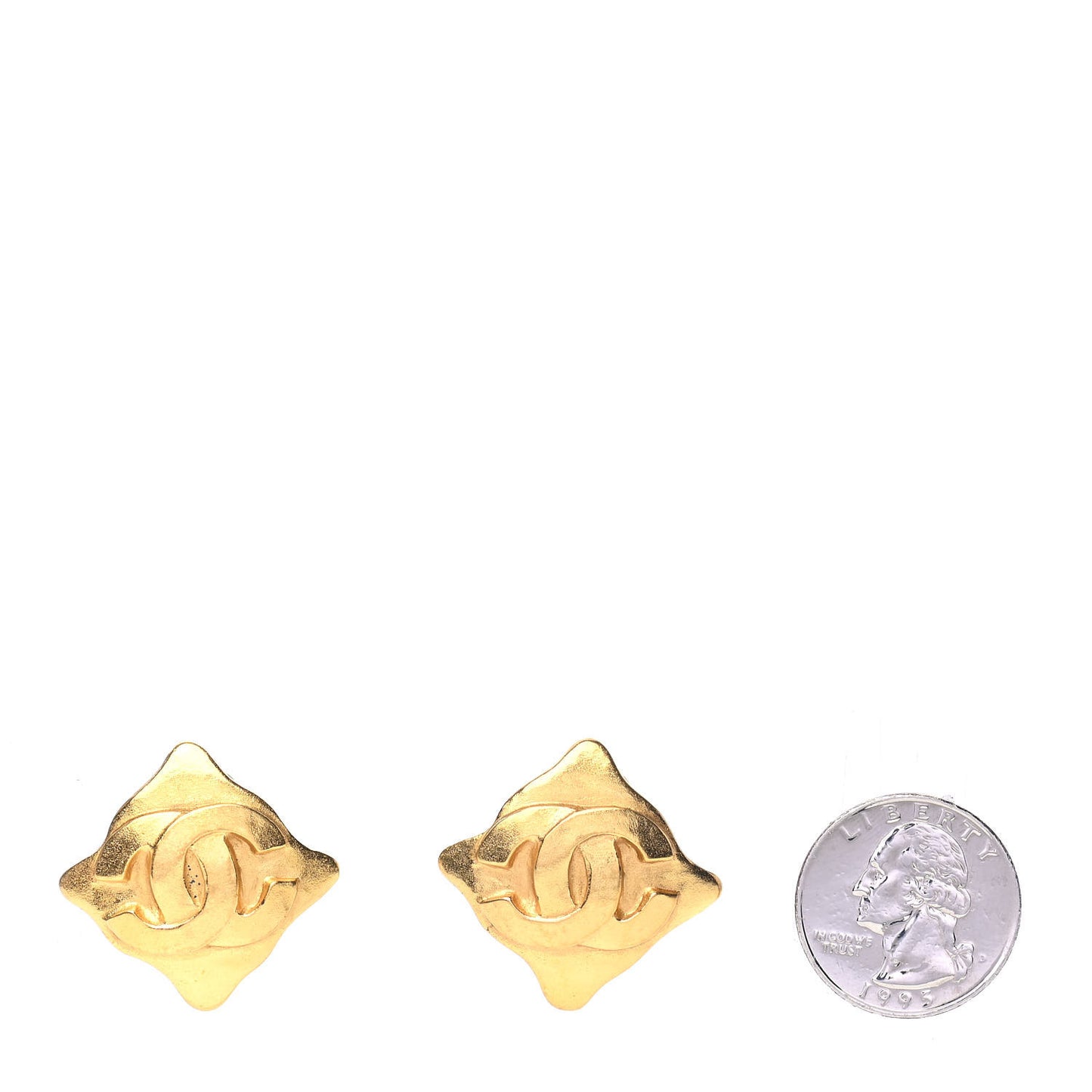 CC Diamond Shaped Clip On Earrings Gold