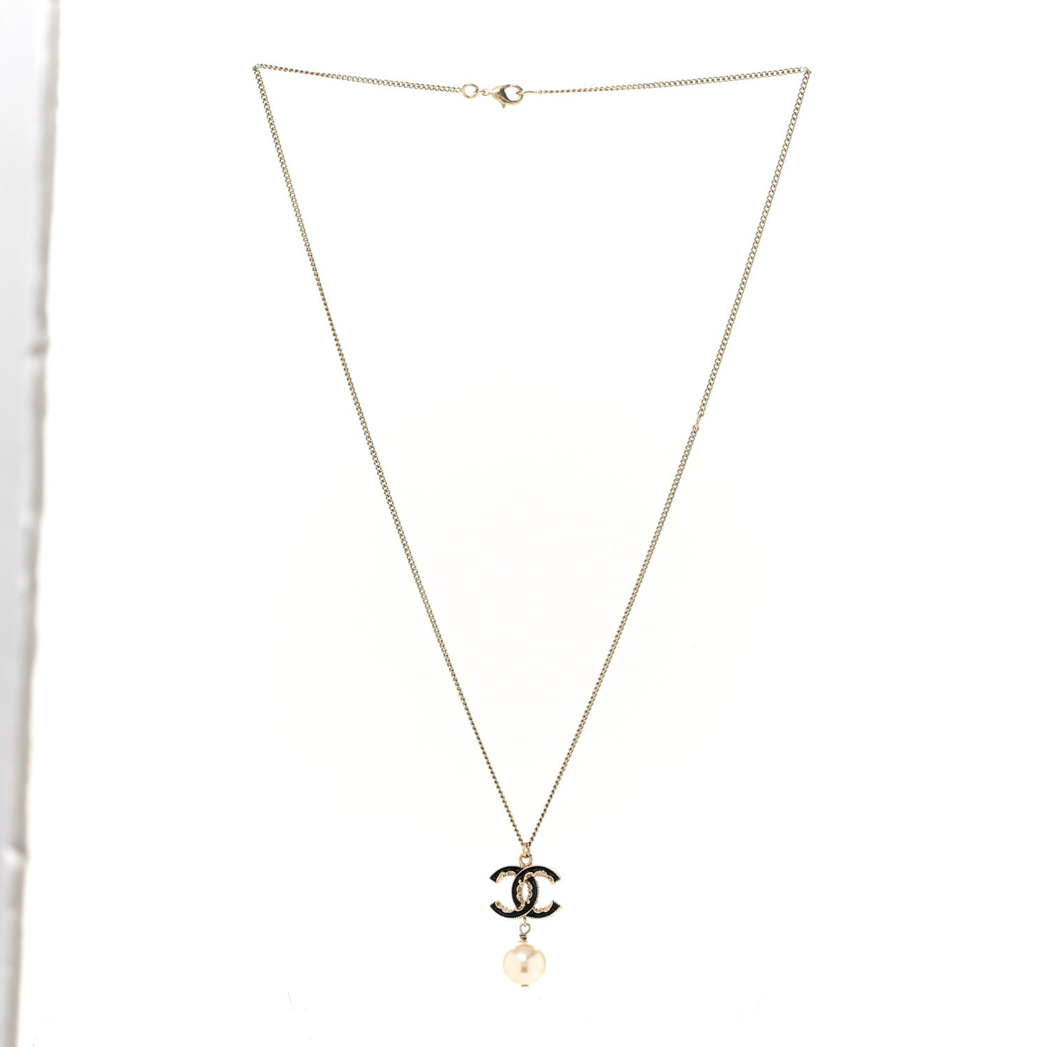 Chanel Enamel Pearl CC Baroque Drop Necklace Black Gold 3 of 5