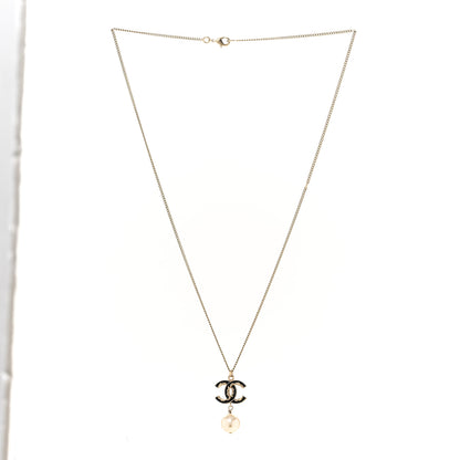 Chanel Enamel Pearl CC Baroque Drop Necklace Black Gold 3 of 5