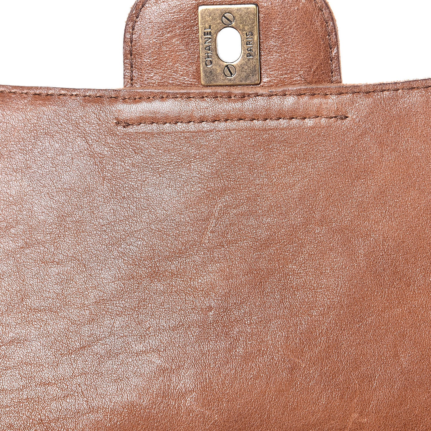 Calfskin Stitched Large Vintage Flap Brown