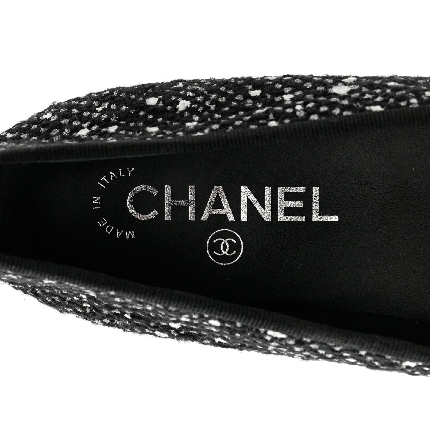 Tweed Crystal Grosgrain Cap Toe Ballerina Flats 39 Black White