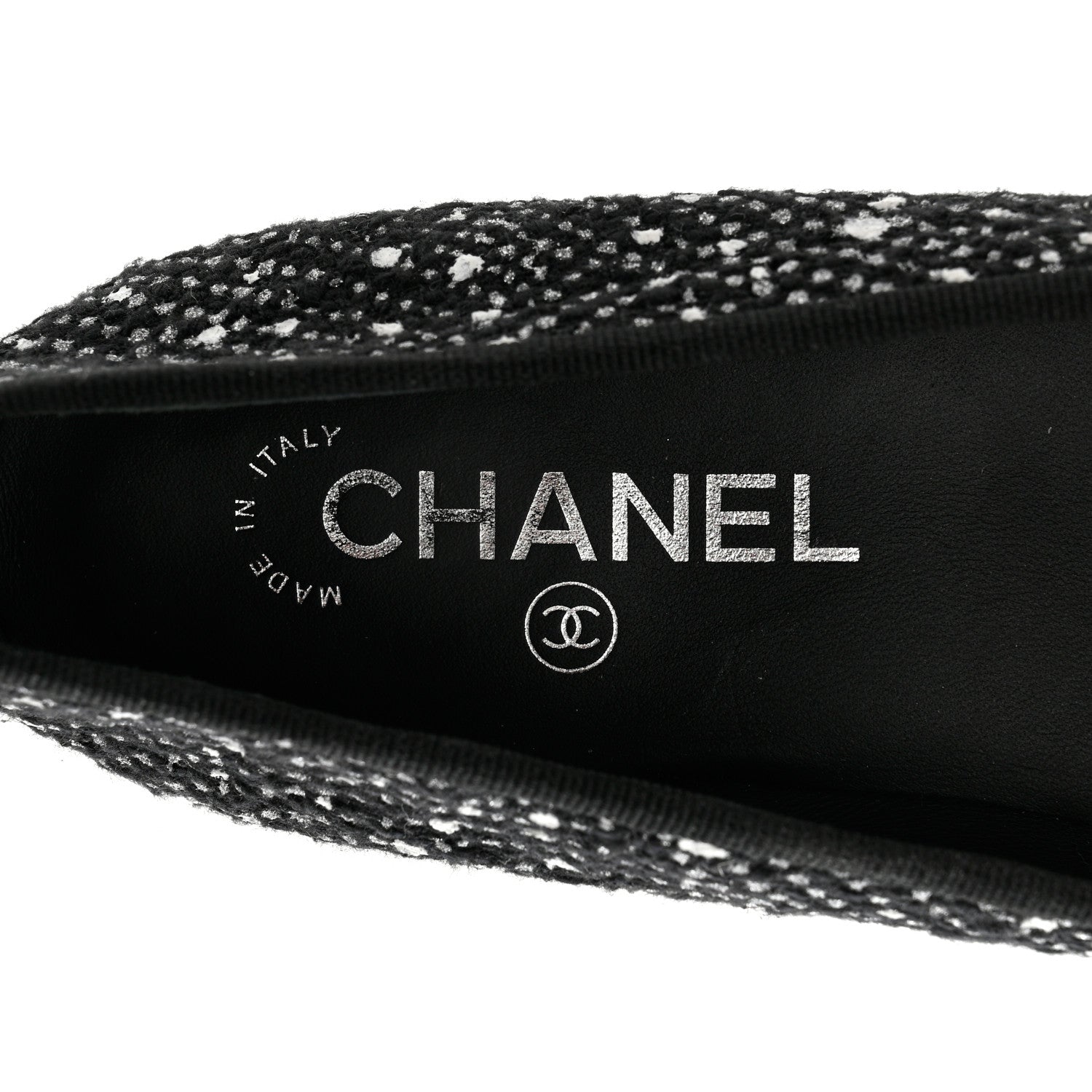 Chanel Tweed Crystal Grosgrain Cap Toe Ballerina Flats 39 Black White 7 of 8