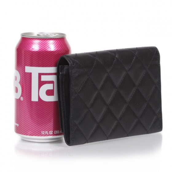 Calfskin Quilted Cambon Billfold Wallet Black White