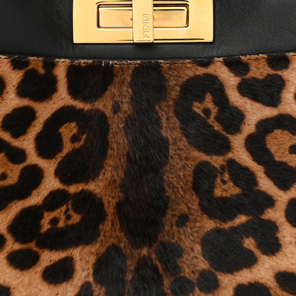 Fendi Calf Hair Leopard Print Lace Up Medium Peekaboo Iconic Satchel Tobacco 9 of 11