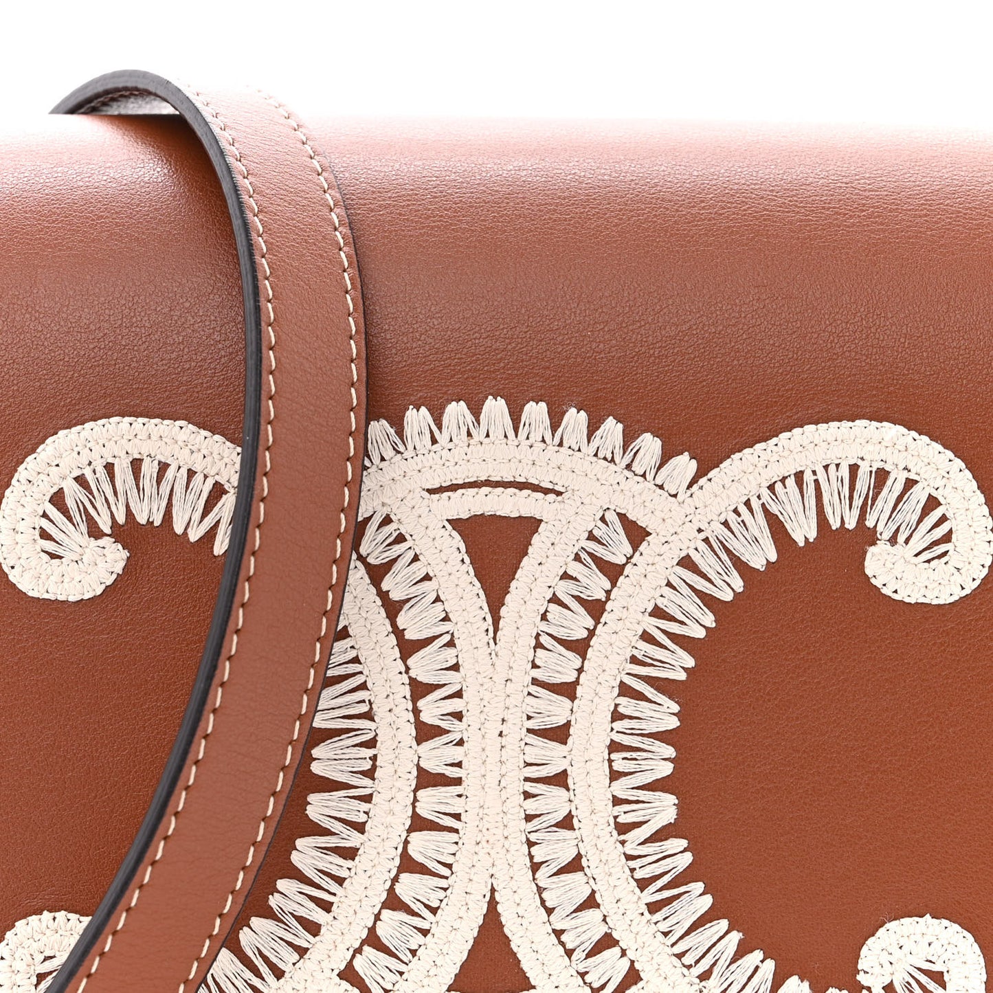 Smooth Calfskin Cuir Triomphe Embroidered Folco Crossbody Bag Tan