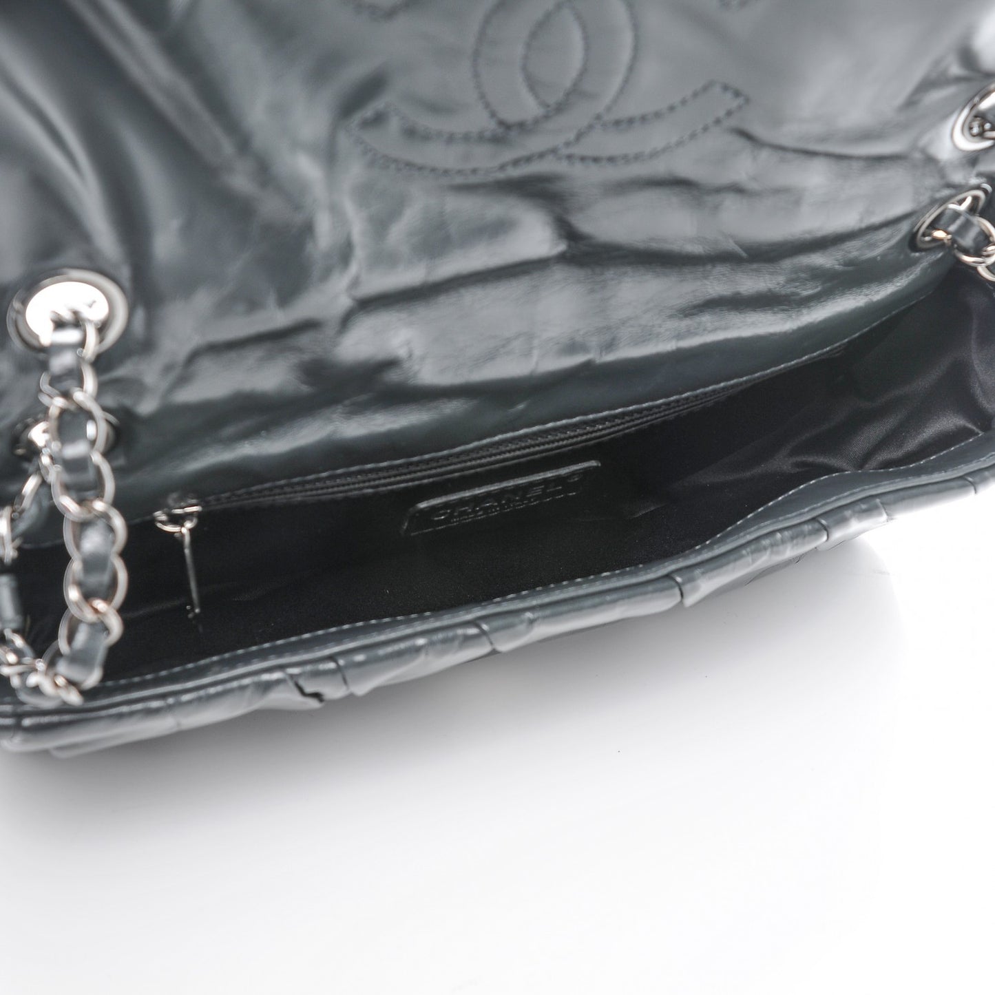 Glazed Calfskin Medium Twisted Flap Dark Grey
