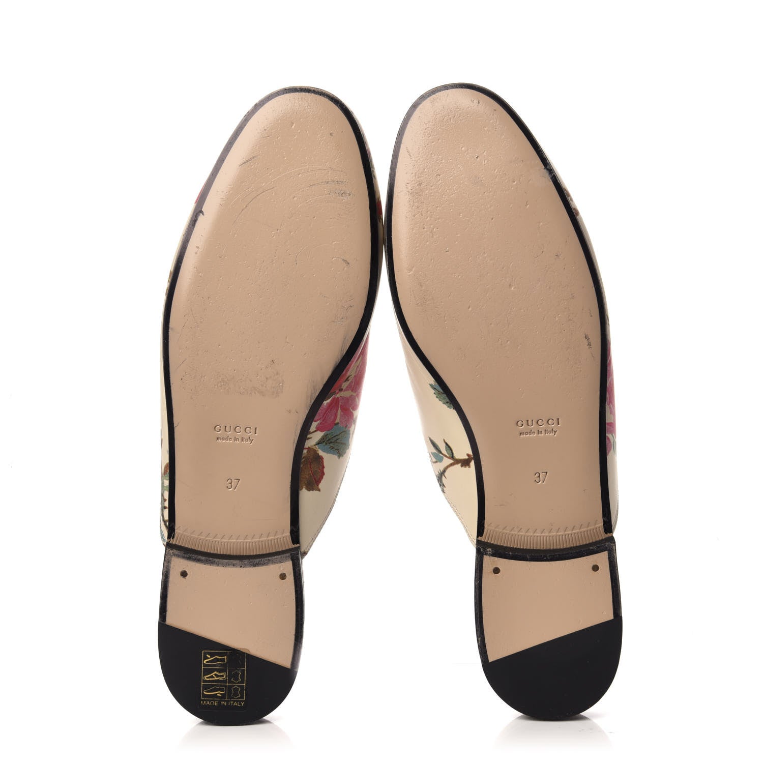 Gucci Calfskin Stamp Allover Rose Princetown Slippers 37 Ivory Multicolor 5 of 8