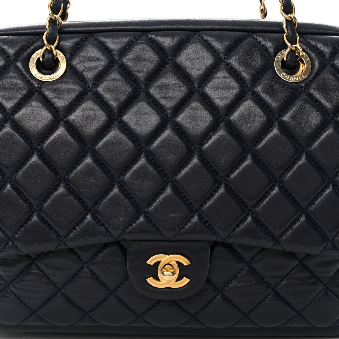 Lambskin Quilted Travel Flap Tote Navy