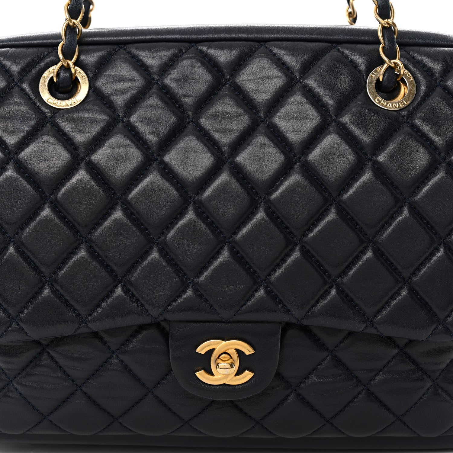 Chanel Lambskin Quilted Travel Flap Tote Navy 9 of 12