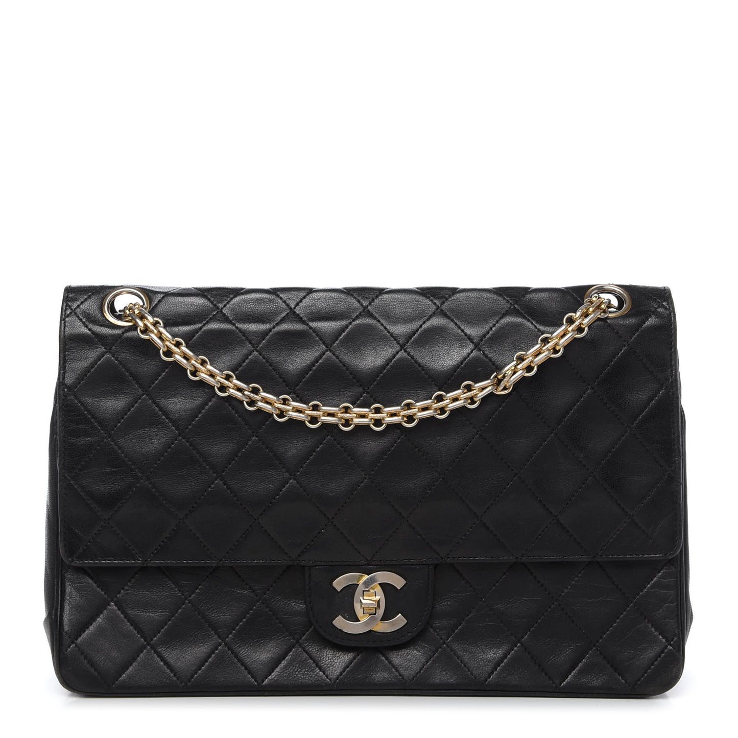 Lambskin Quilted Medium Bijoux Chain Double Flap Black