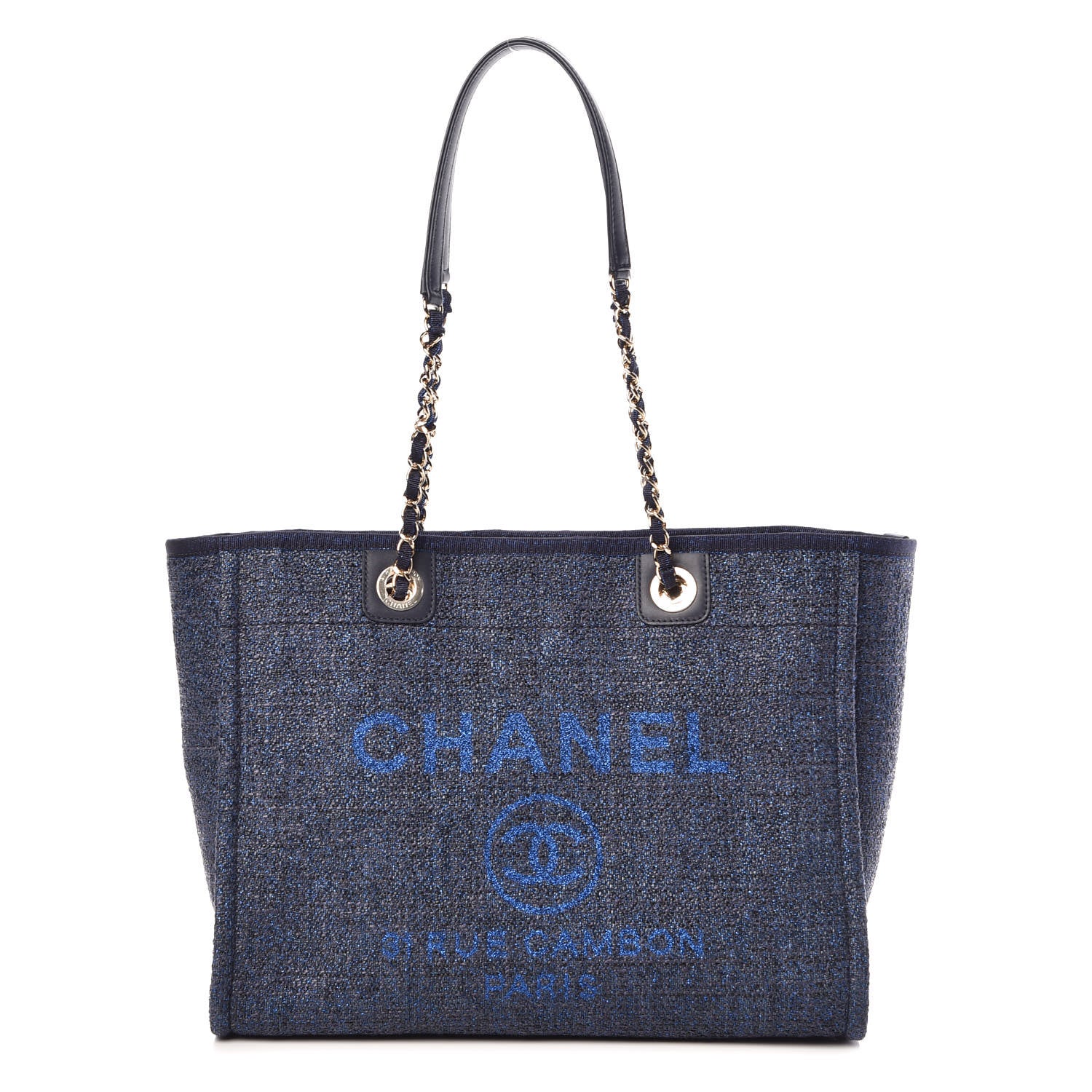 Chanel Lurex Boucle Small Deauville Tote Blue 1 of 9