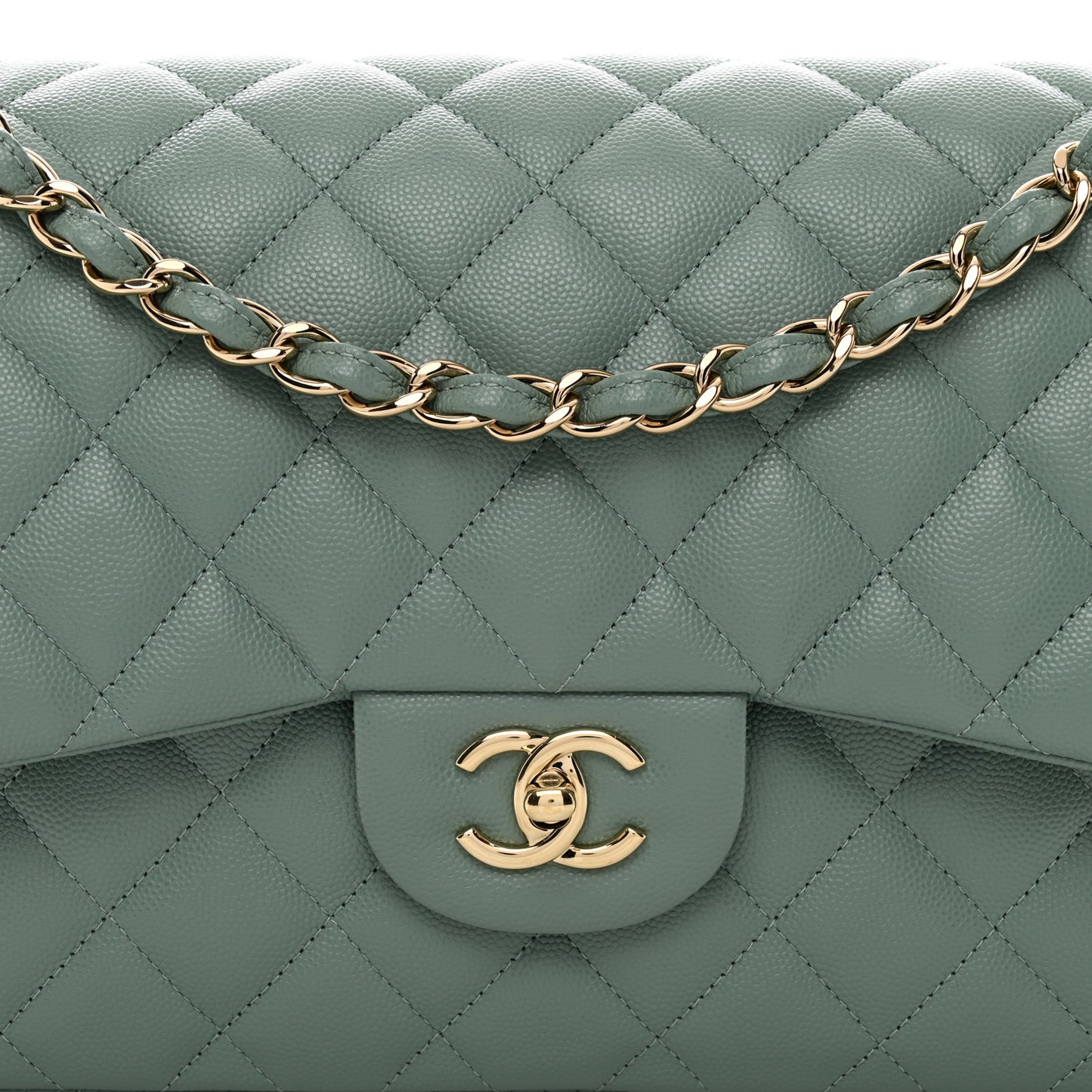 Caviar Quilted Jumbo Double Flap Green