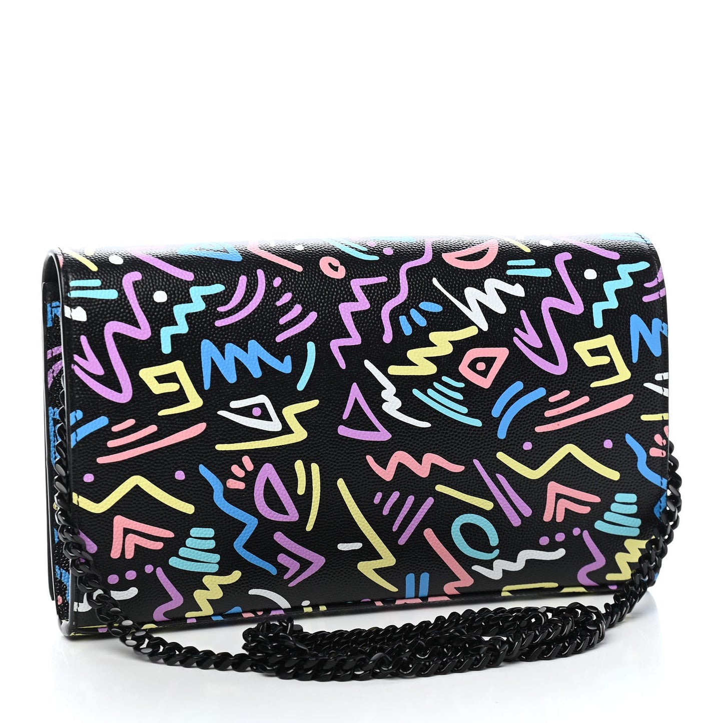 Grain De Poudre Medium Classic Monogram Multicolor Graphic Print Chain Wallet Black