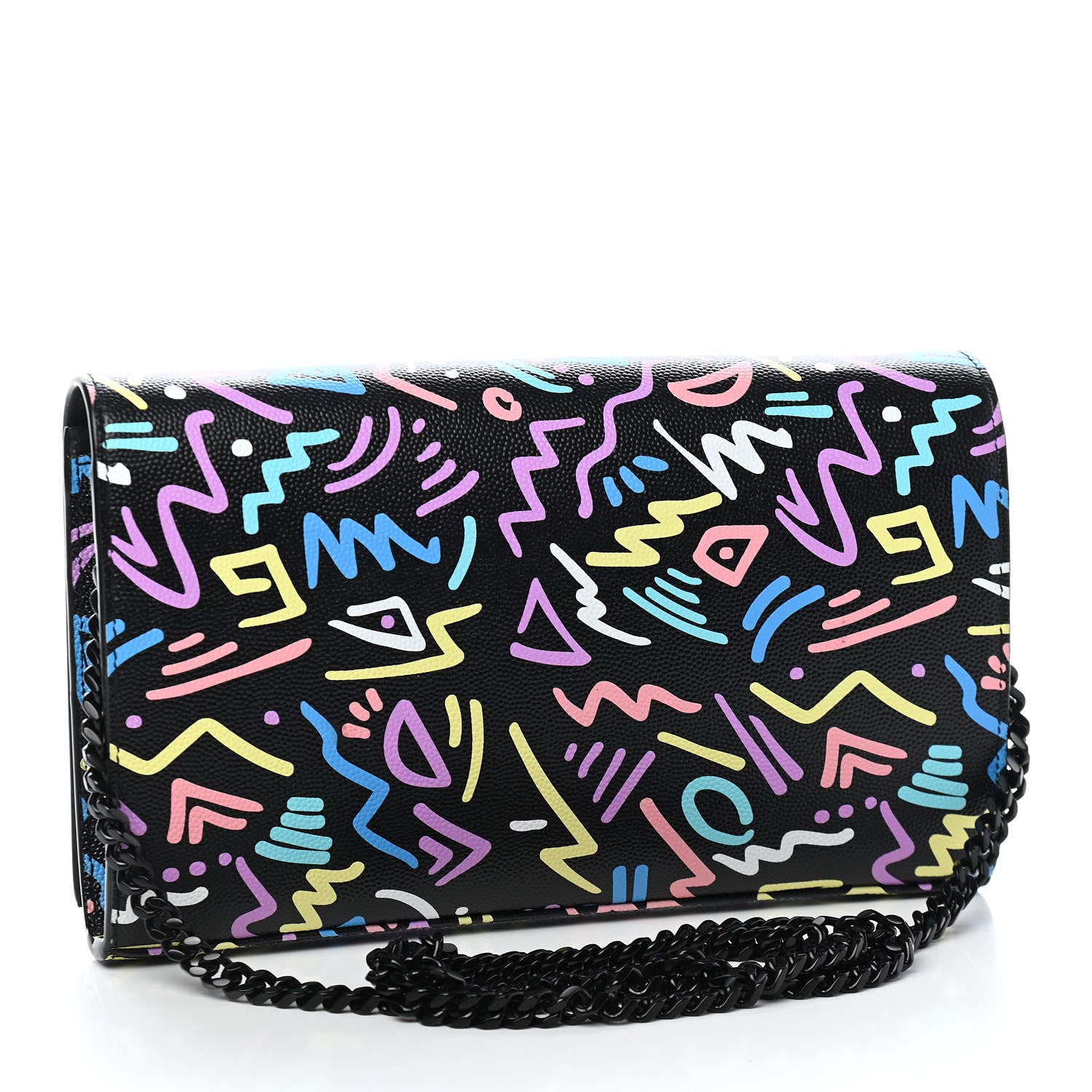 Saint Laurent Grain De Poudre Medium Classic Monogram Multicolor Graphic Print Chain Wallet Black 3 of 8