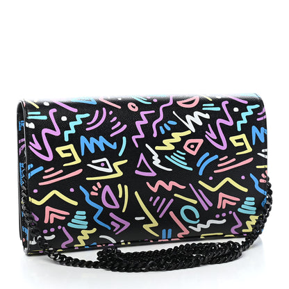 Saint Laurent Grain De Poudre Medium Classic Monogram Multicolor Graphic Print Chain Wallet Black 3 of 8