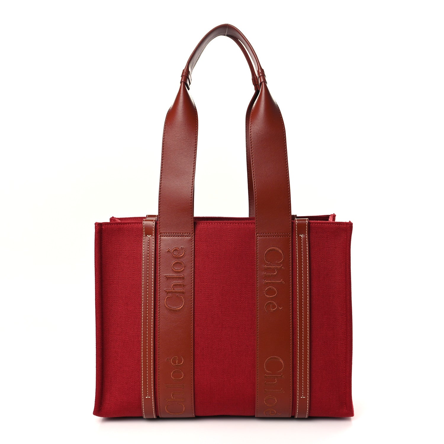 Chloe Canvas Calfskin Medium Woody Ribbon Tote Dark Red 1 of 9