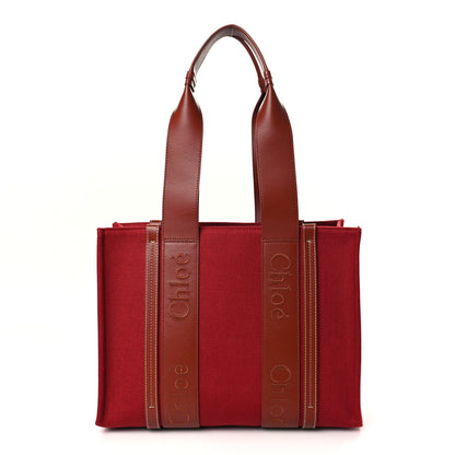Chloe Canvas Calfskin Medium Woody Ribbon Tote Dark Red 1 of 9