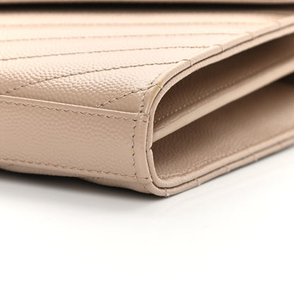 Saint Laurent Grain De Poudre Matelasse Chevron Monogram Chain Wallet Dark Beige 8 of 11