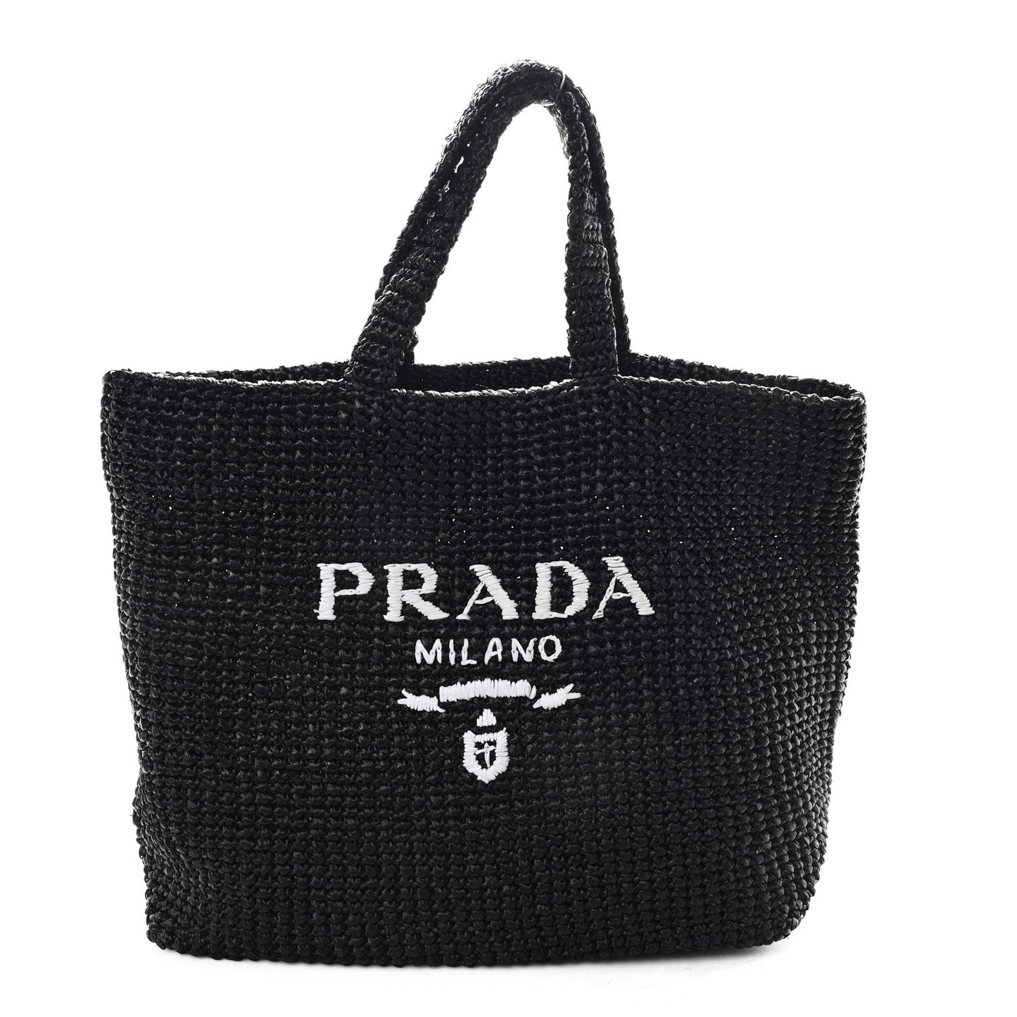 Yarn Raffia Effect Crochet Large Logo Tote Black