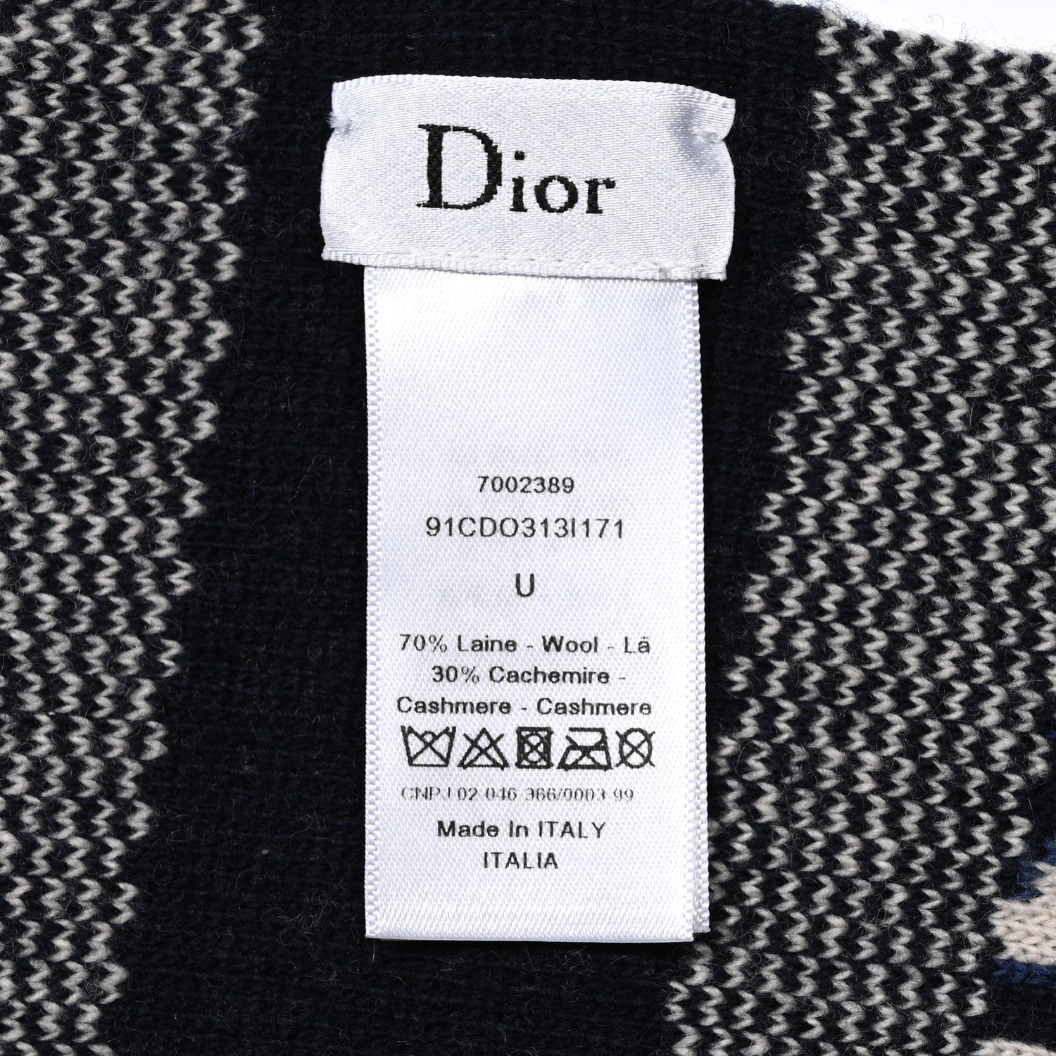 Christian Dior Wool Cashmere Oblique Scarf Beige Blue Black 3 of 3