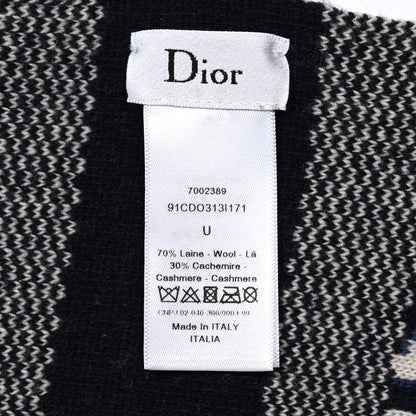 Christian Dior Wool Cashmere Oblique Scarf Beige Blue Black 3 of 3