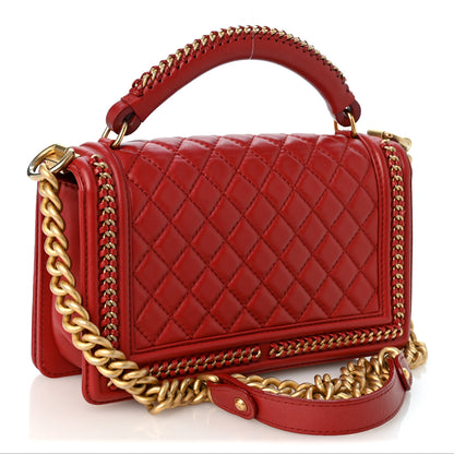Chanel Lambskin Quilted Medium Top Handle Boy Flap Red 3 of 12