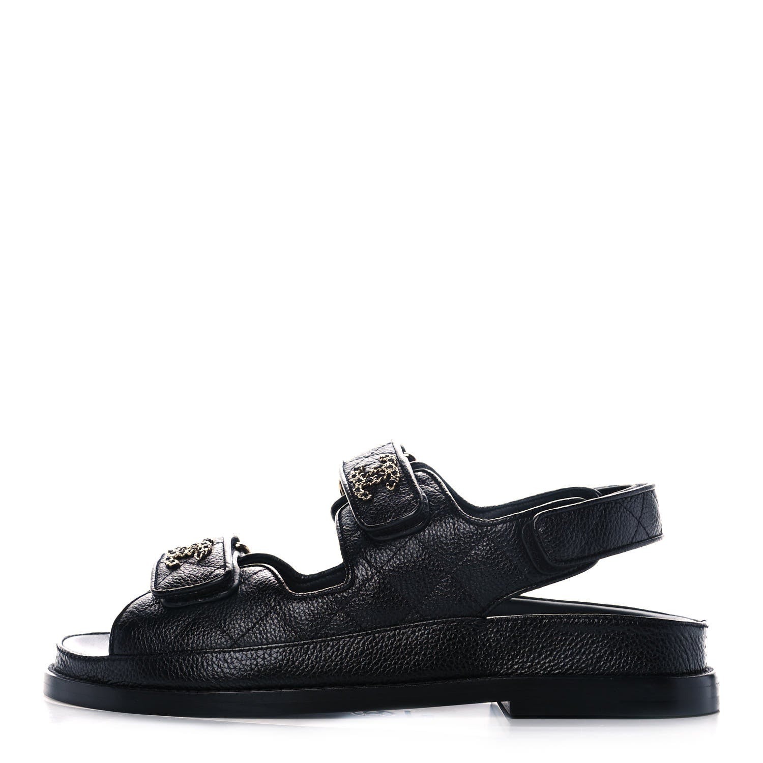 Chanel Grained Calfskin Velcro Dad Sandals 35 Black 1 of 12
