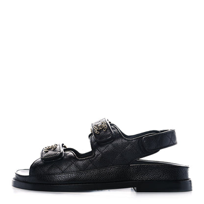 Chanel Grained Calfskin Velcro Dad Sandals 35 Black 1 of 12