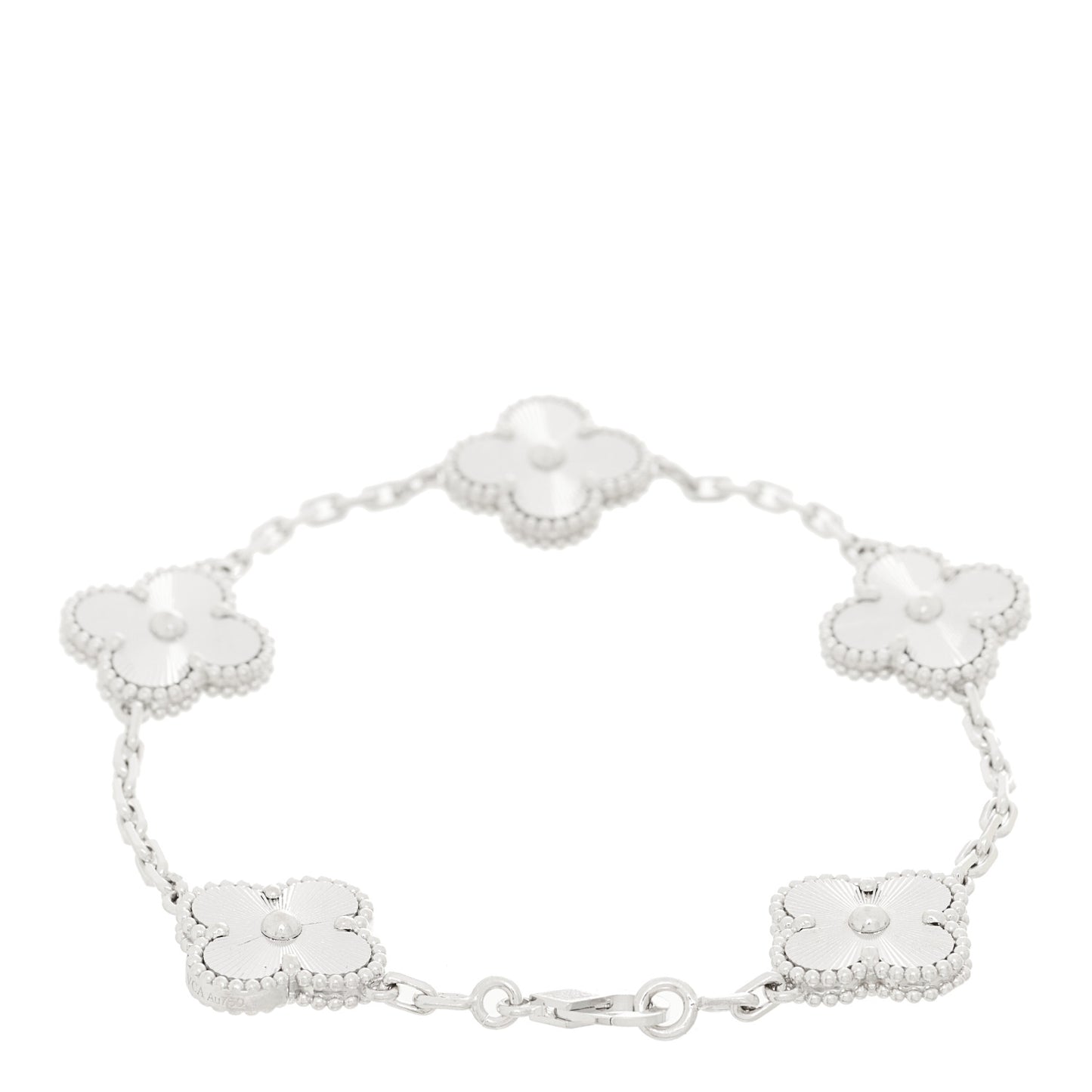 18K White Gold 5 Motifs Guilloche Vintage Alhambra Bracelet