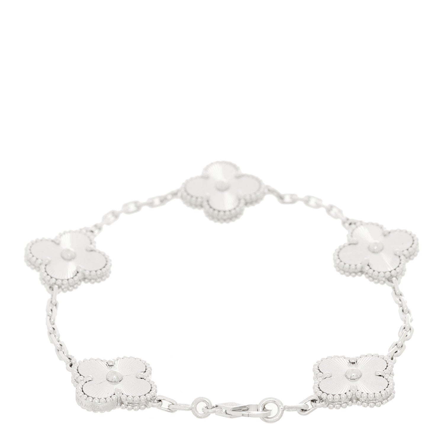 Van Cleef & Arpels 18K White Gold 5 Motifs Guilloche Vintage Alhambra Bracelet 2 of 4