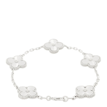 Van Cleef & Arpels 18K White Gold 5 Motifs Guilloche Vintage Alhambra Bracelet 2 of 4