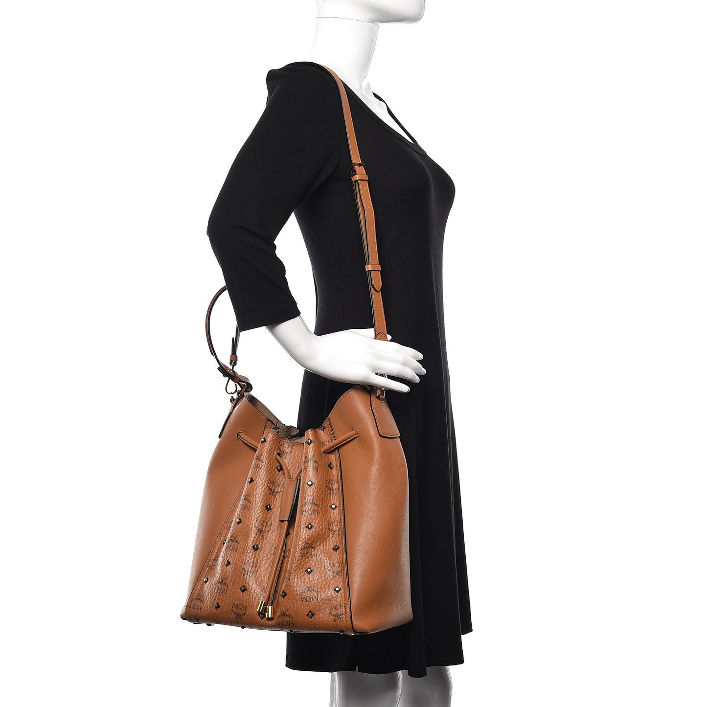 Visetos Studded Drawstring Bag Cognac Gold