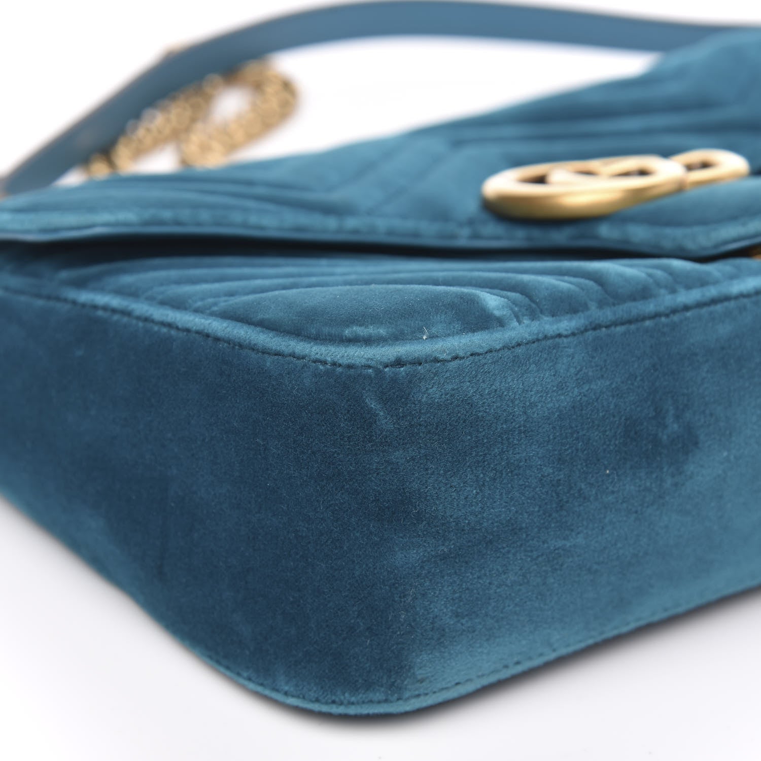 Gucci Velvet Matelasse Small GG Marmont Shoulder Bag Pavone Cyan 11 of 15