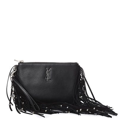 Saint Laurent Calfskin Monogram Fringe Pouch Black 1 of 5