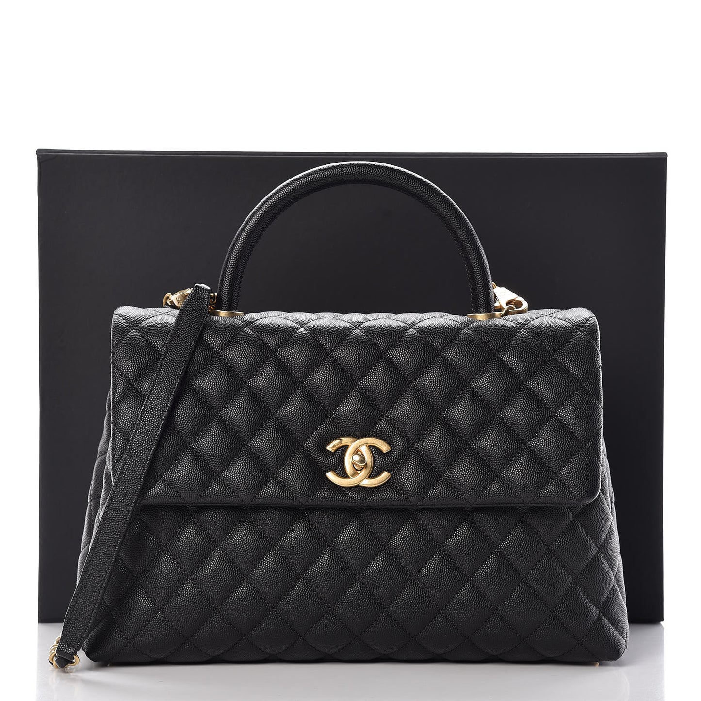 Caviar Quilted Medium Coco Handle Flap Black