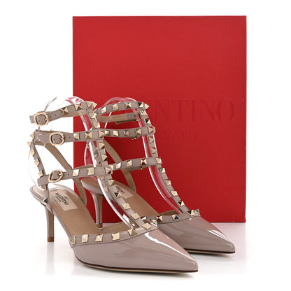 Valentino Garavani Patent Nappa Rockstud Ankle Strap 65mm Pumps 38 Poudre 10 of 10