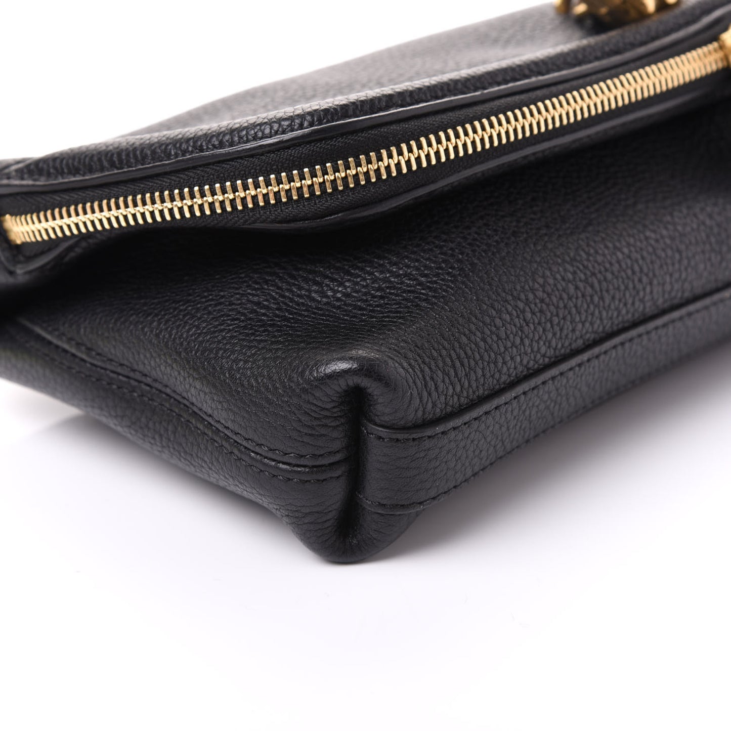 Grainy Calfskin Padlock Skull Clutch Black