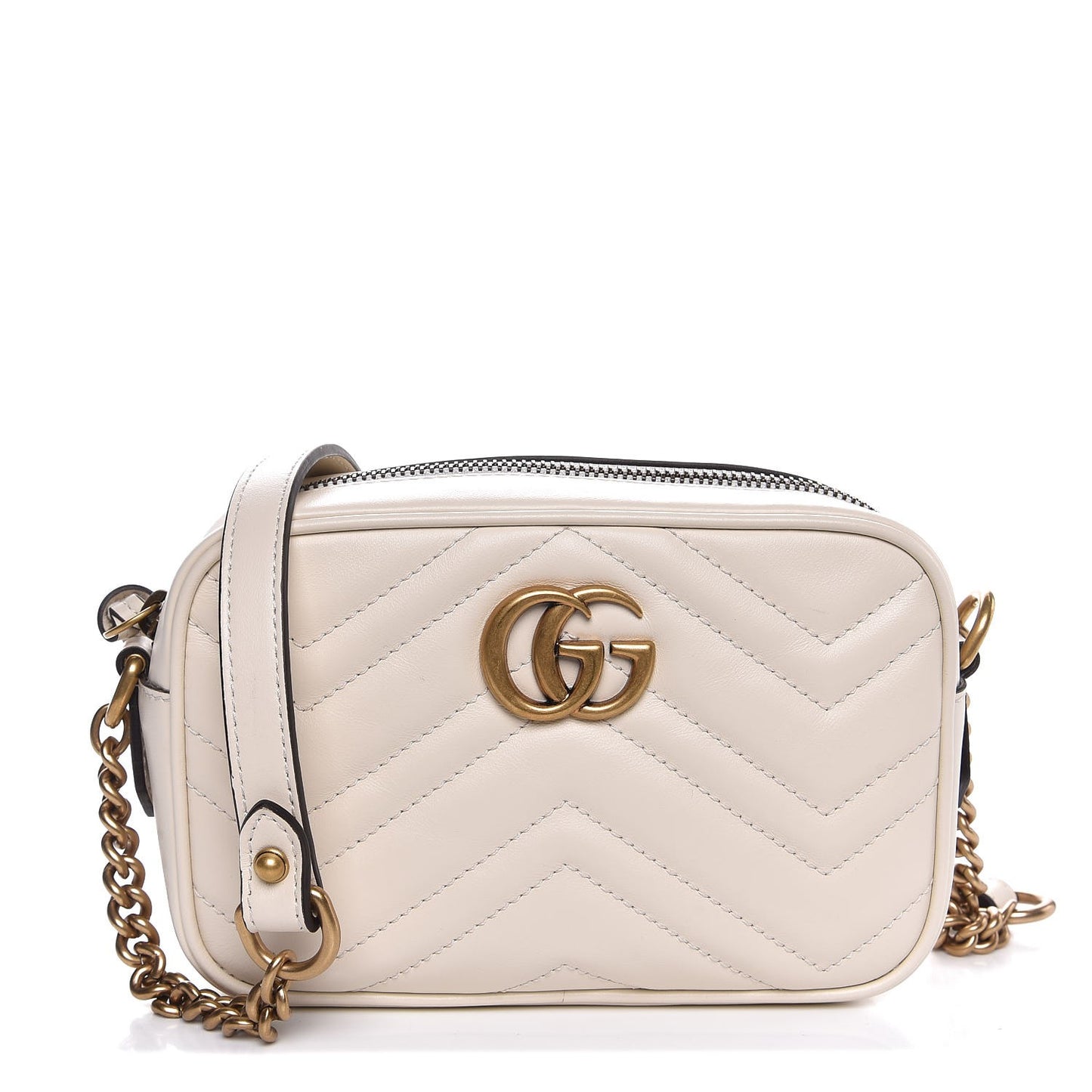 Calfskin Matelasse Mini GG Marmont Chain Shoulder Bag White
