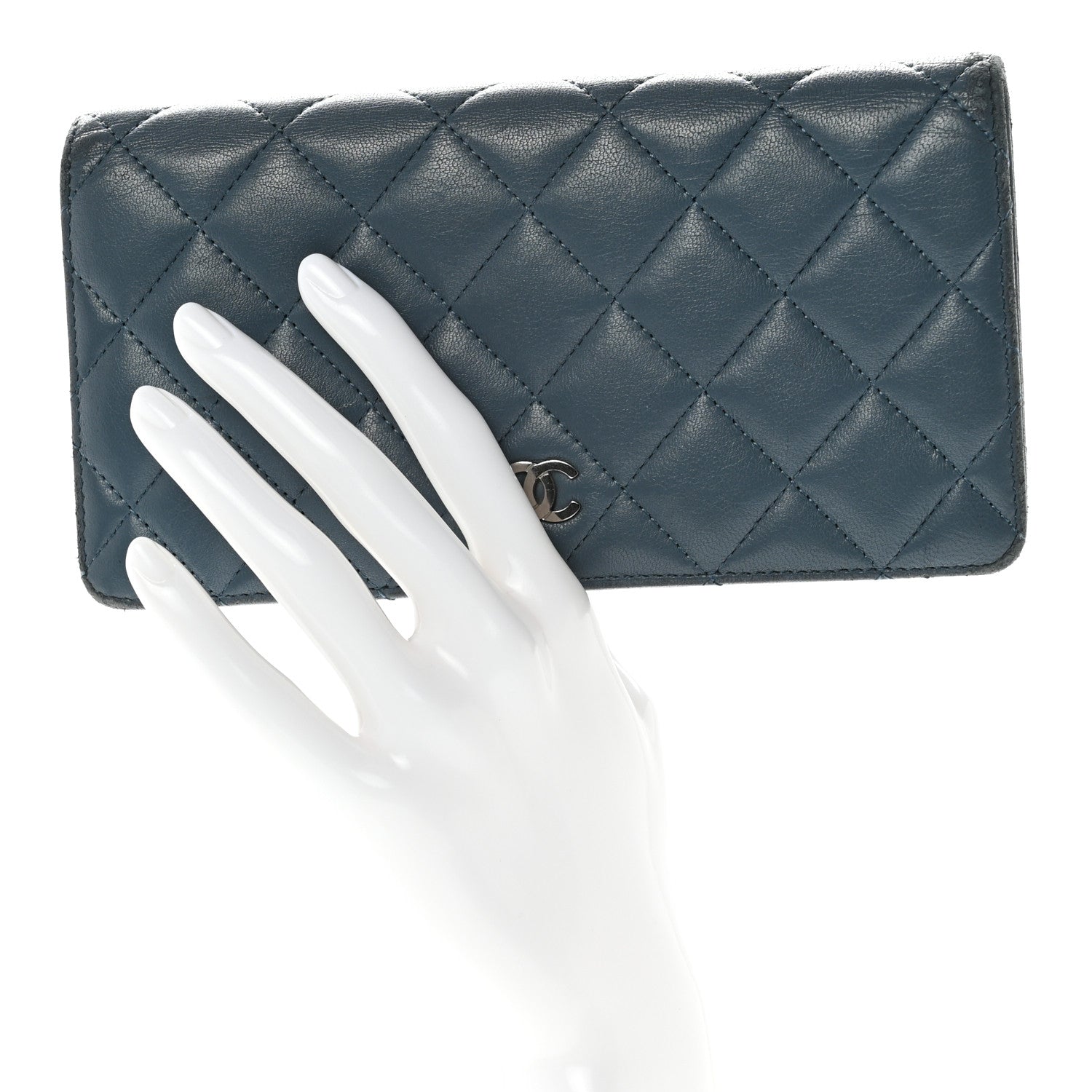 Chanel Lambskin Quilted Yen Wallet Blue 2 of 13