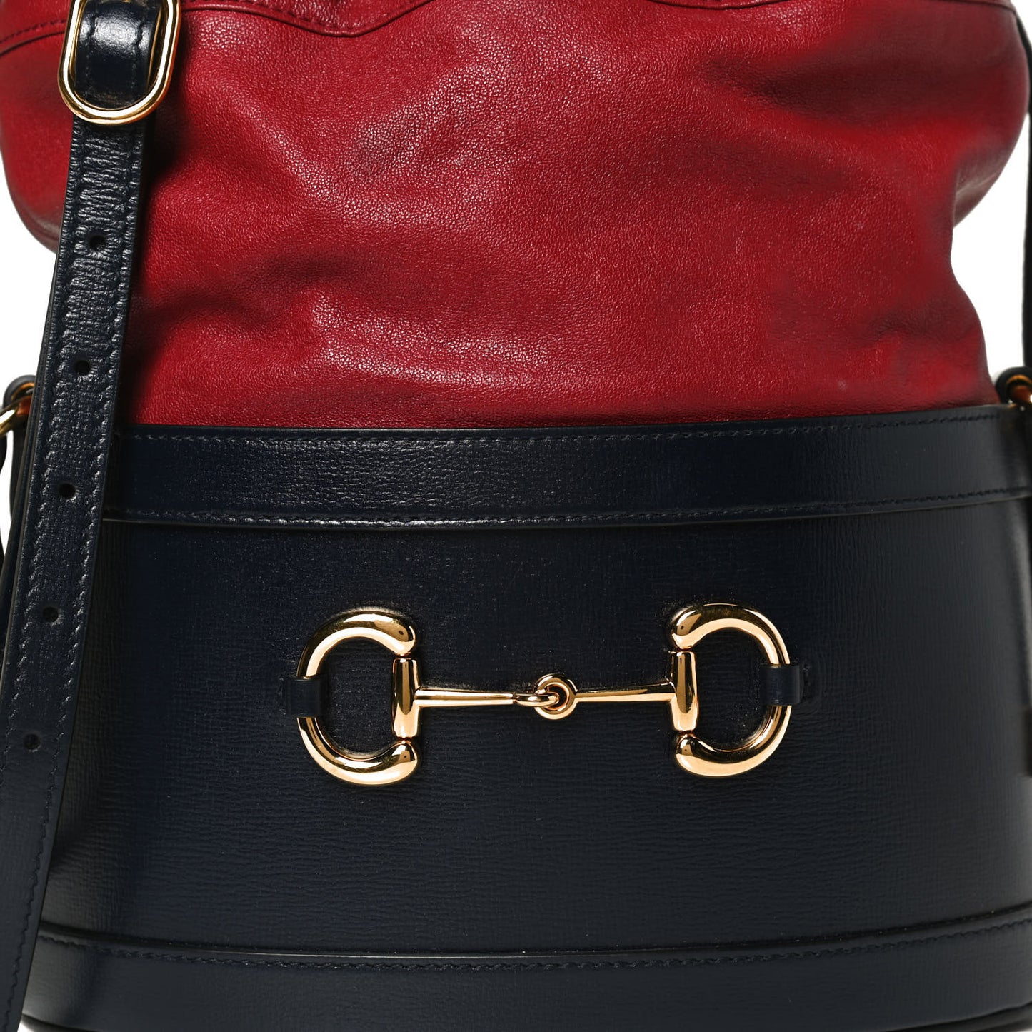 Azalea Sakai Be Green Calfskin Horsebit 1955 Drawstring Bucket Bag Blue New Cherry Red
