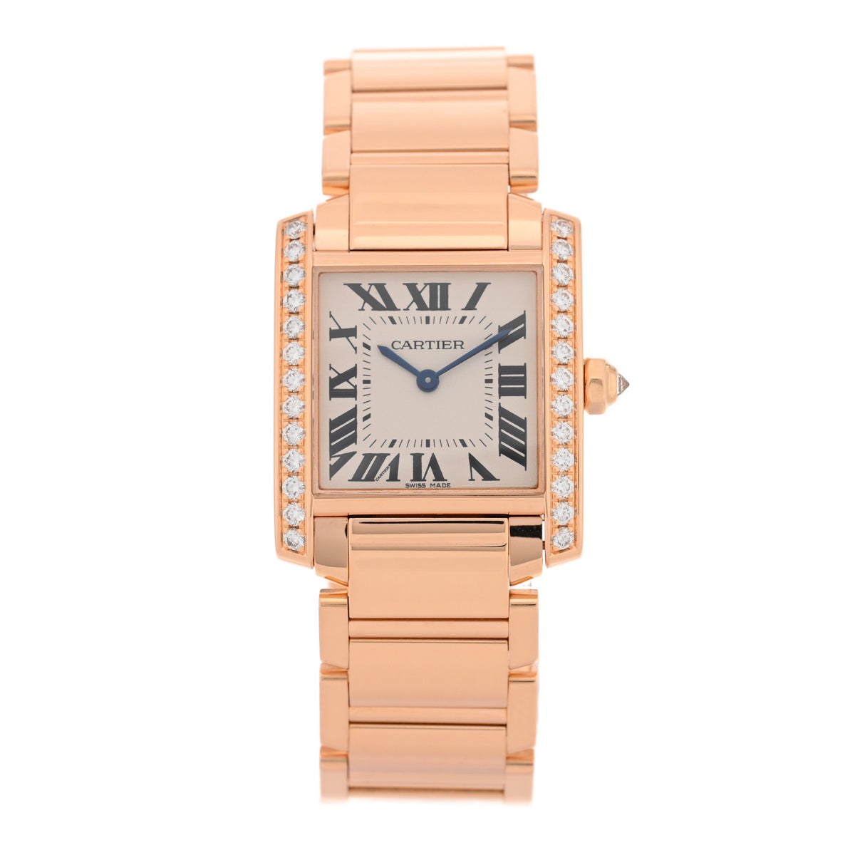 18K Pink Gold Diamond Bezel 25mm Tank Francaise Quartz Watch
