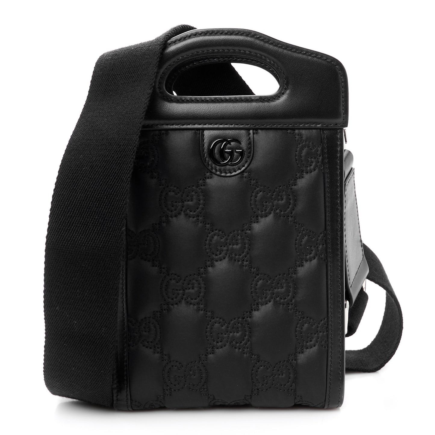 Nylon Calfskin Enamel GG Matelasse Mini Top Slip Handle Crossbody Bag Black