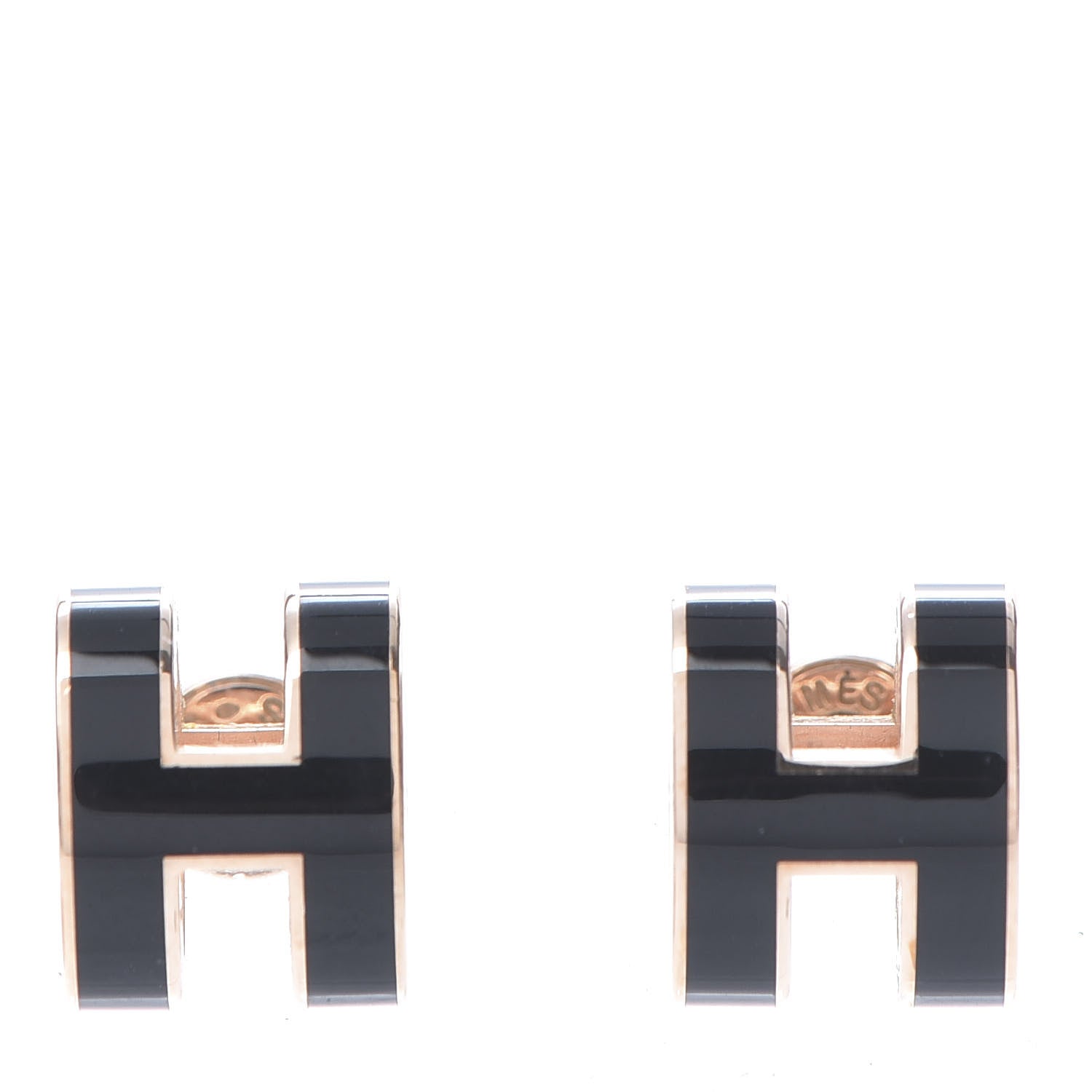 Hermes Rose Gold Lacquered Pop H Earrings Black 1 of 6