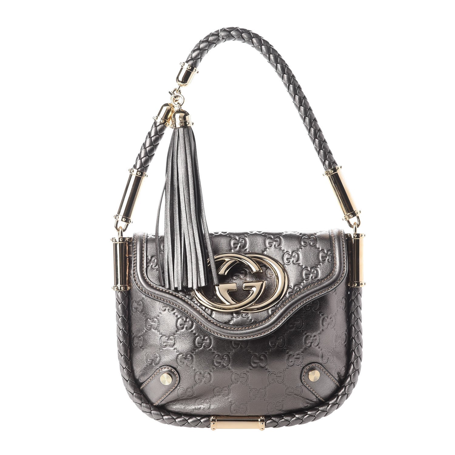 Gucci Guccissima Small Britt Tassel Shoulder Bag Silver 1 of 9