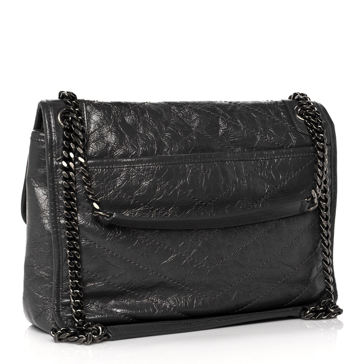 Crinkled Calfskin Matelasse Monogram Medium Niki Chain Satchel Fog