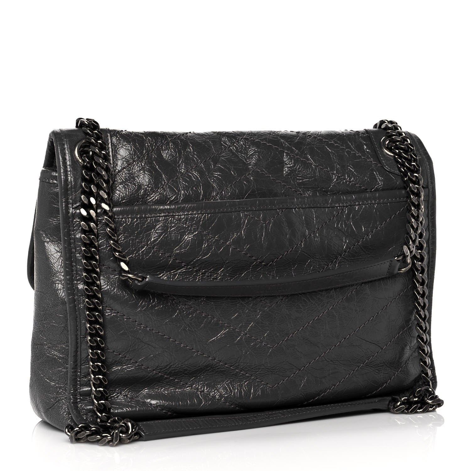 Saint Laurent Crinkled Calfskin Matelasse Monogram Medium Niki Chain Satchel Fog 2 of 13