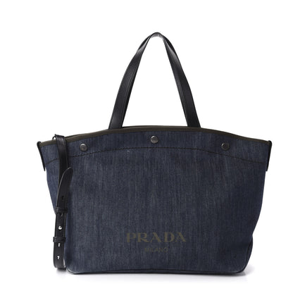 Prada Denim City Calfskin Logo Shopping Tote Blue 2 of 9