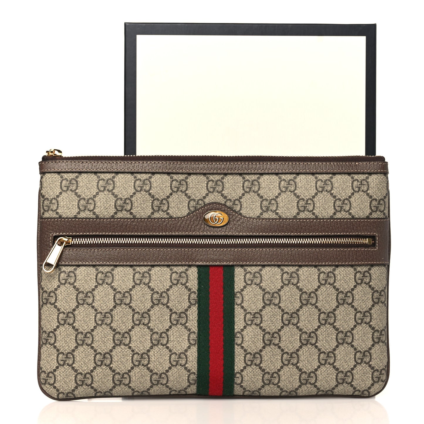 GG Supreme Monogram Large Ophidia Pouch Clutch Brown