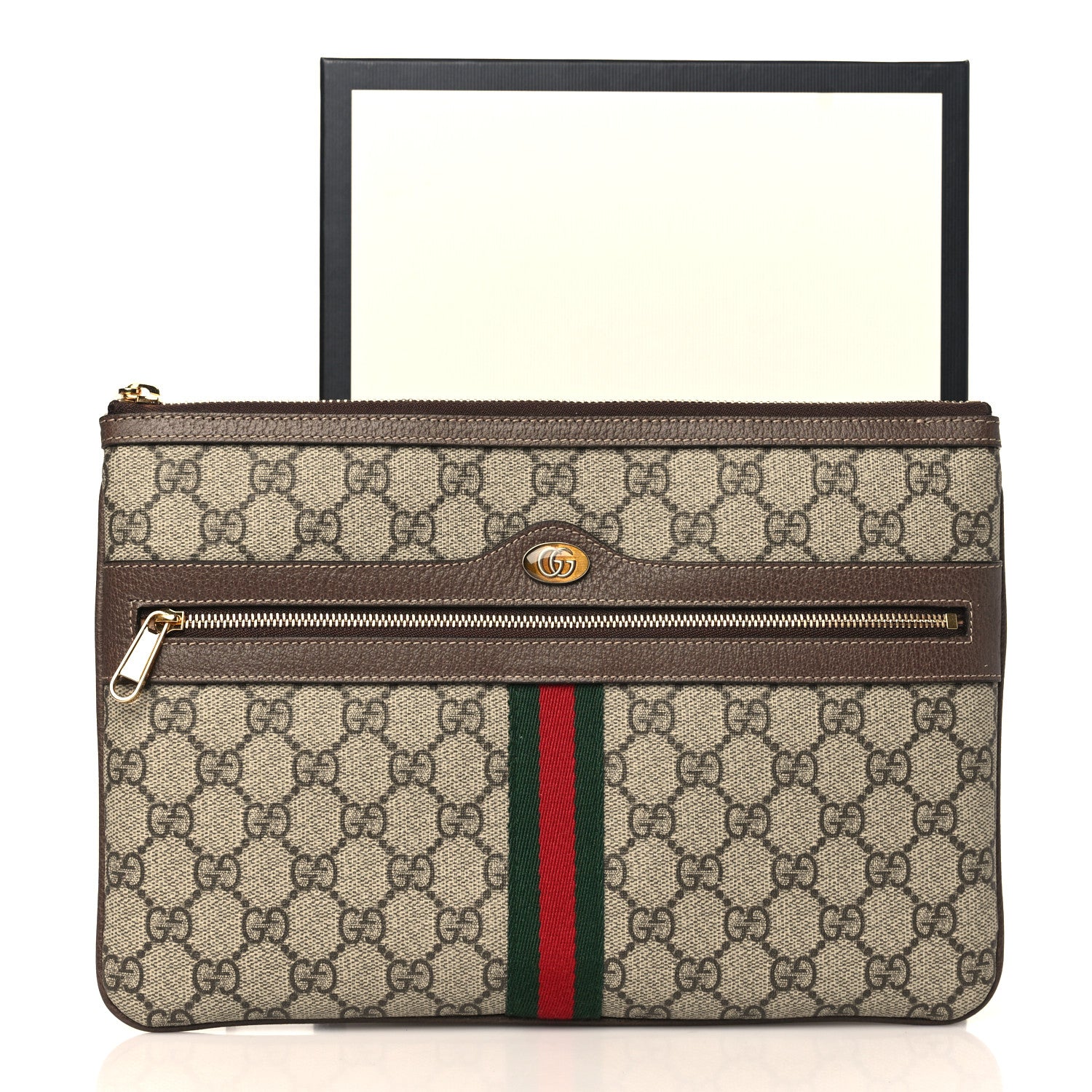 Gucci GG Supreme Monogram Large Ophidia Pouch Clutch Brown 10 of 10