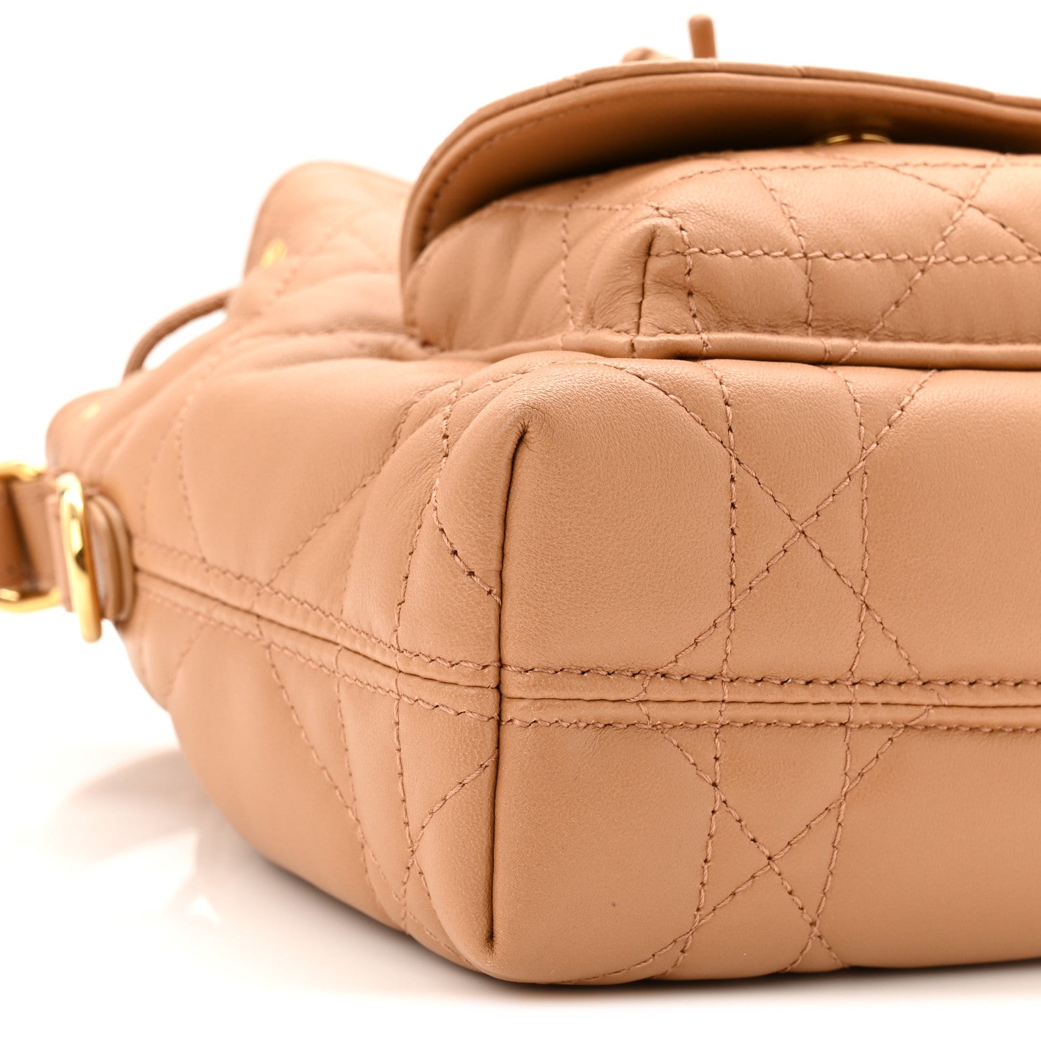 Christian Dior Lambskin Macrocannage Caro Nano Bucket Bag Light Gold 9 of 10